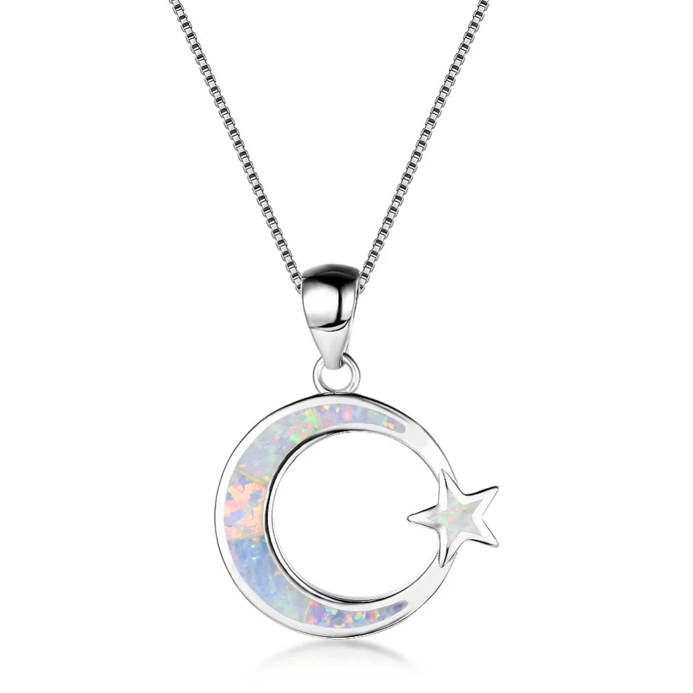 Красивый элегантный 925 пробы Серебряный огненный опал Луна Звезда ожерелья для женщин ювелирные изделия подарки