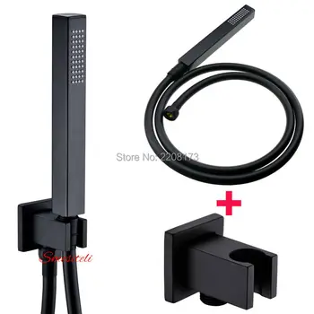 Smesiteli Promotions High Quality Matte Black Finish Shower Head Brass Bracket Holder Wall Connector Elbow 1.5CM PVC Hose Kit smesiteli classic style all copper round handheld shower head pvc hose connector adjustable wall holder black matte black finish