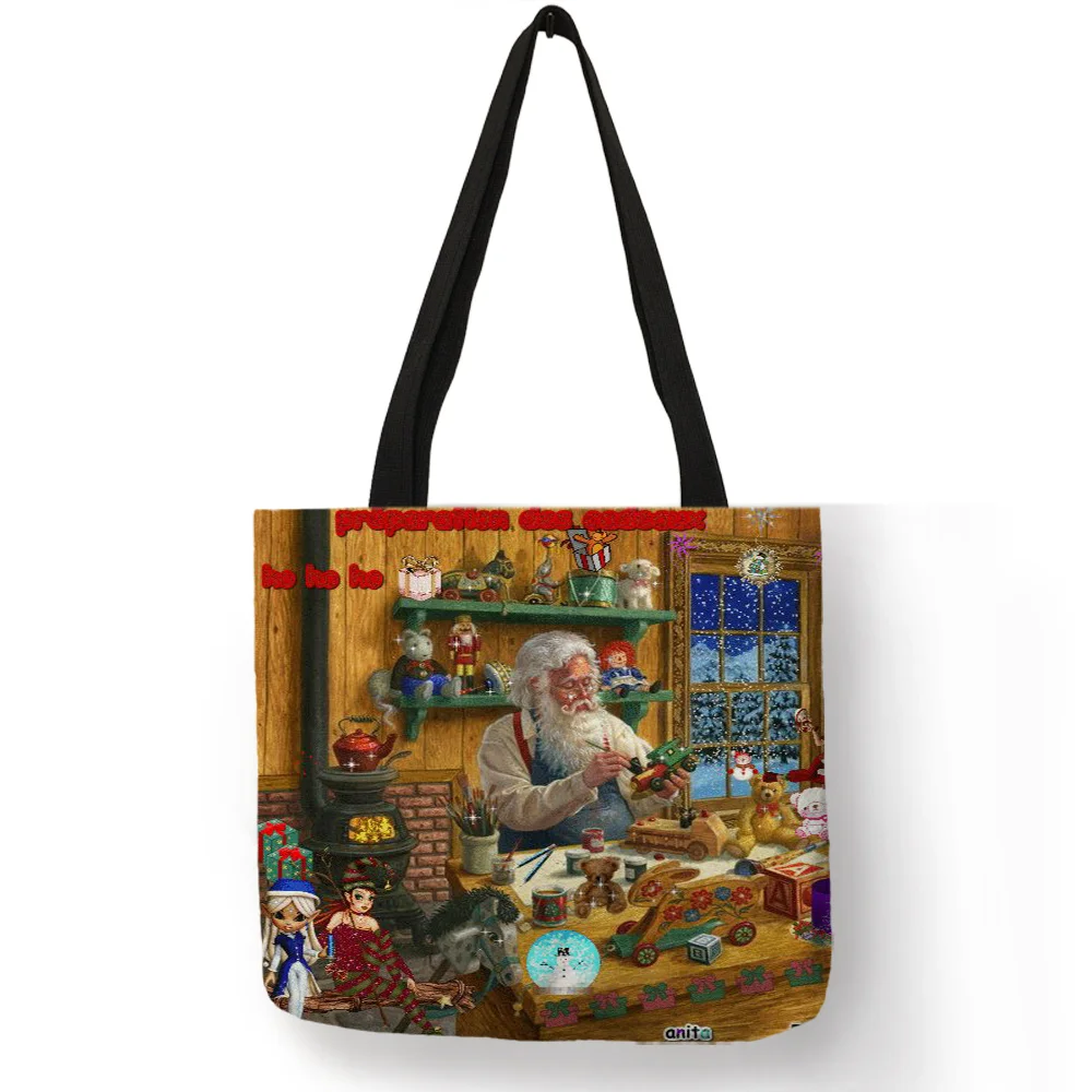 005 Уникальные женские сумки с принтом Merry Christmas santa claus Сумки для подарков эко льняные многоразовые сумки для покупок и поездок - Цвет: 005