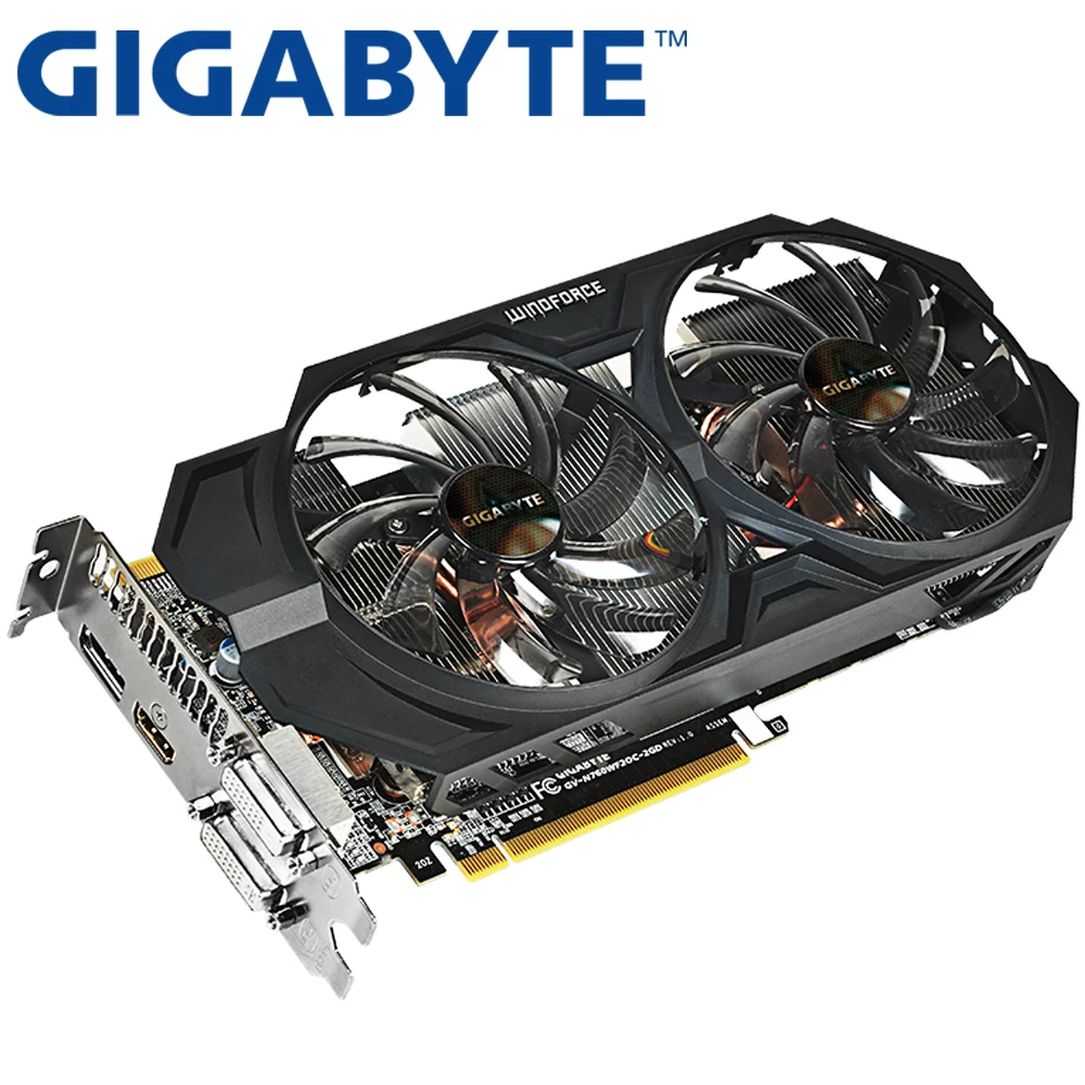 Оригинальная Видеокарта GIGABYTE GTX 760 2GB 256Bit GDDR5, видеокарты для видеокарт nVIDIA Geforce, VGA, GTX760, Dvi, Hdmi, используется для игр