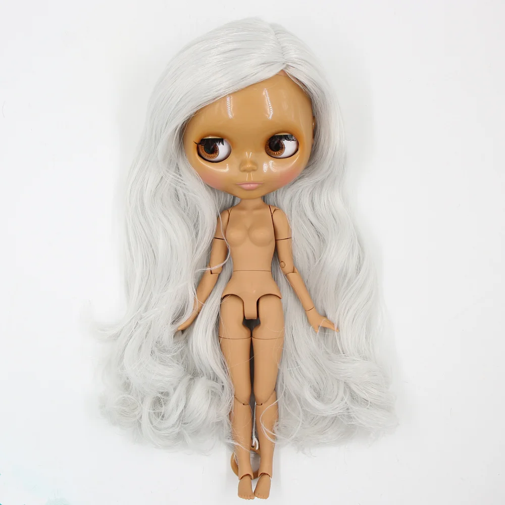 Neo Blythe Doll with Silver Hair, Dark Skin, Shiny Cute Face & Custom Jointed Body 3