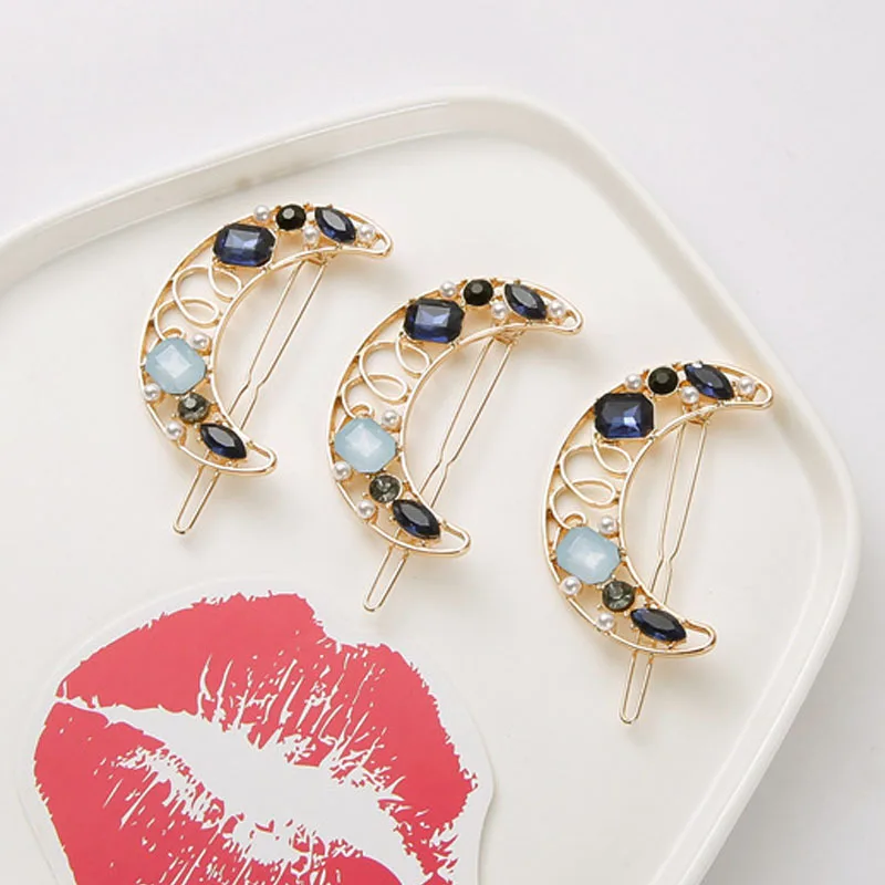 

2019 Korean Moon Shape Hairpins Simulated Pearl Hollow Hairpin Natural Stone Hair Clips Women Girls Hair Accessories Dropship