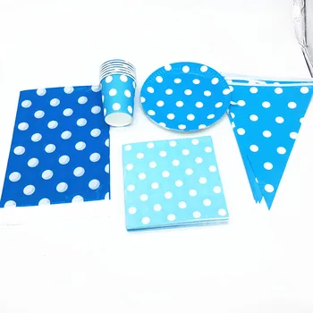 

51pcs/lot blue dots disposable tableware party set polka dots theme birthday party decorations blue dots plates cups napkins