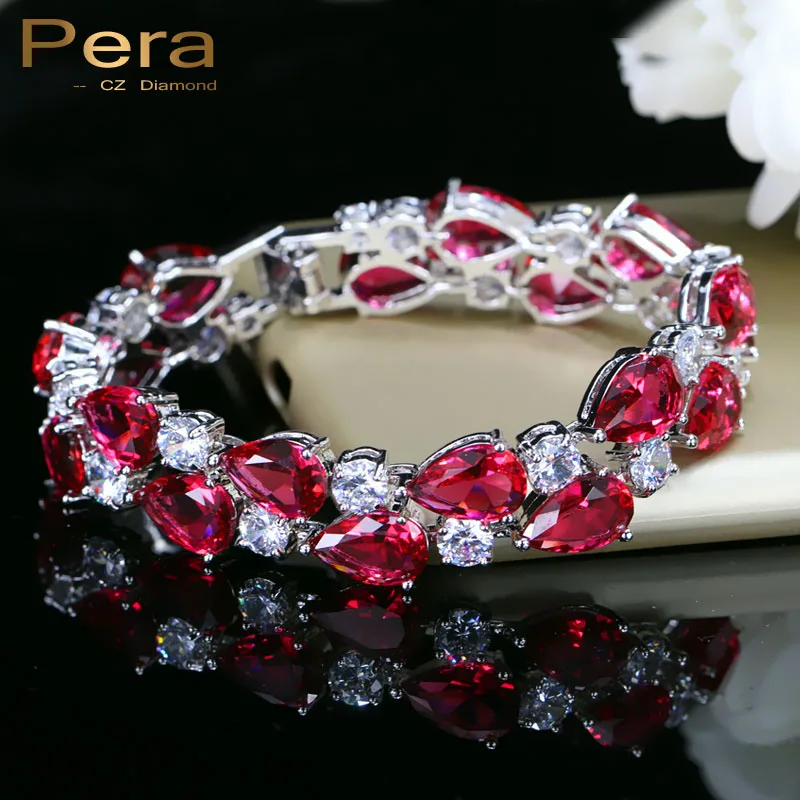 

Pera 7 Colors Options Round And Oval Red Cubic Zirconia Stone Women Big Bracelets & Bangles For Wedding Jewelry Gift B028