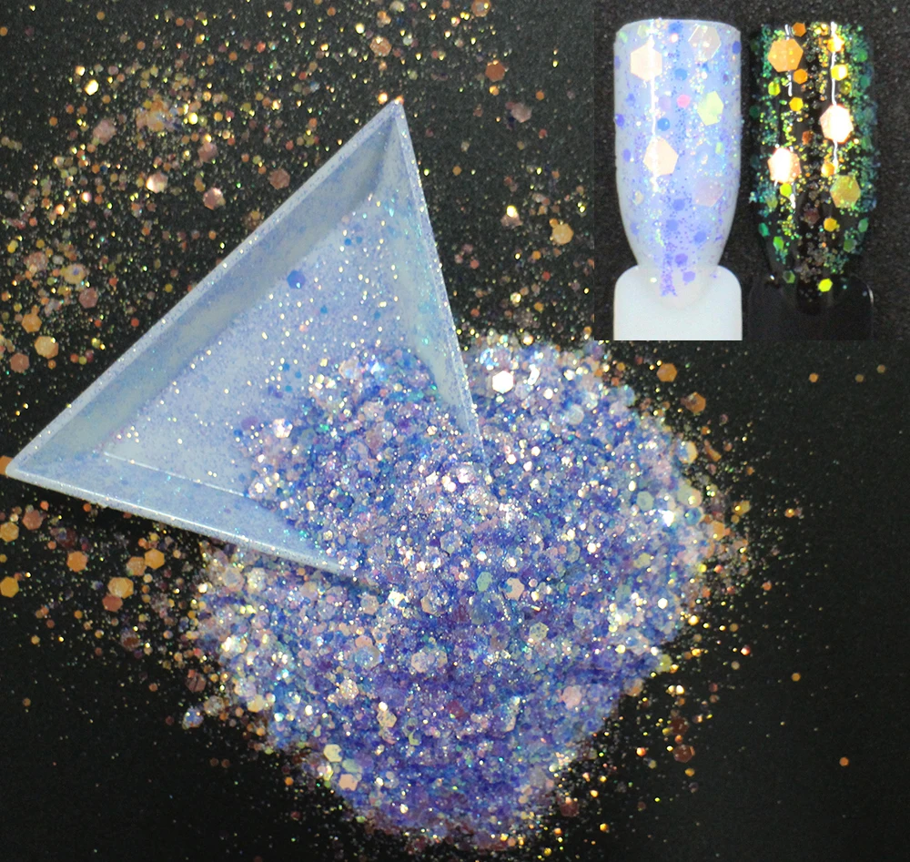

30g~500g,Mix Hexagons Shapes Sequins, Iridescent Rainbow Shining Colors Slice 3D Nail Art Glitters Paillettes