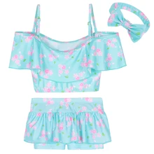 BAOHULU/милые купальные костюмы для девочек; купальный костюм с вишневым узором; От 3 до 12 лет для девочек; детский купальный костюм; бикини; пляжная одежда с повязкой на голову