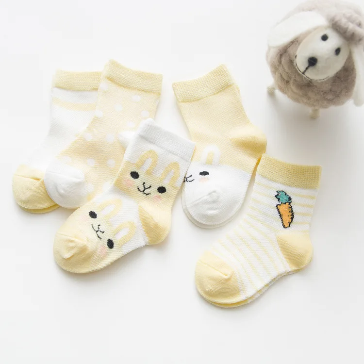 5 пар/лот; Детские Носки с рисунком кролика; дышащие хлопковые детские носки для мальчиков; летние сетчатые носки для маленьких девочек - Цвет: Цвет: желтый