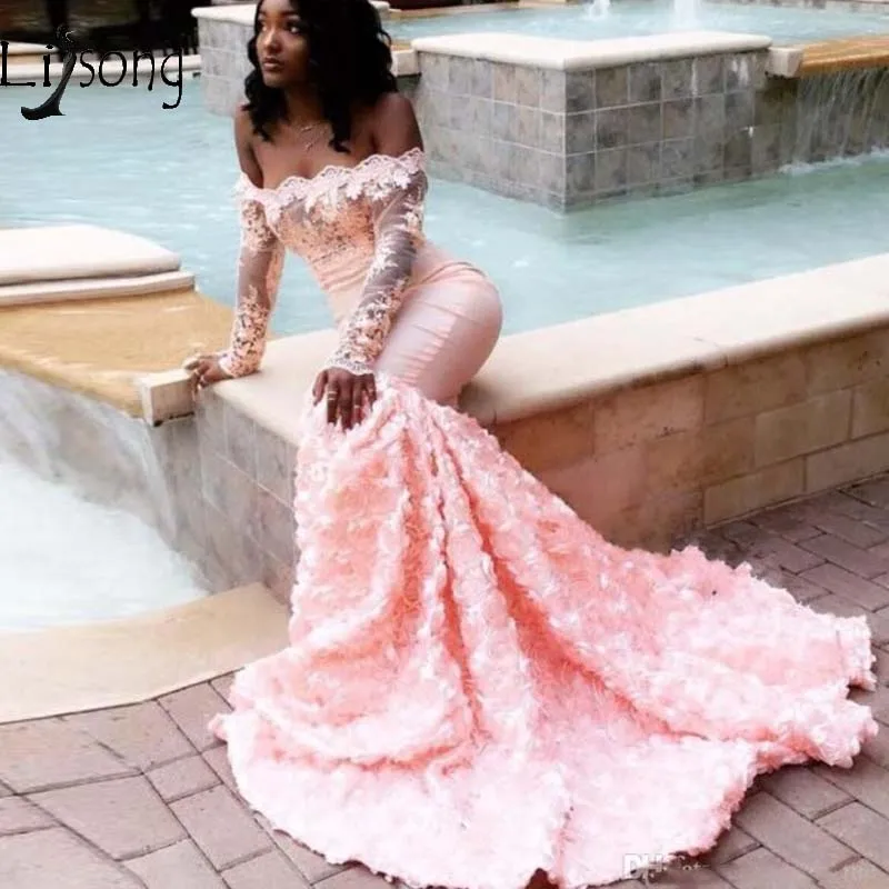 baby pink mermaid prom dress