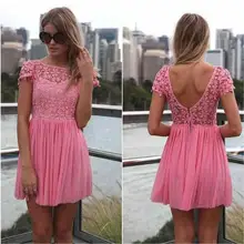 Rosa Cocktailkleid Lace Jewel Mini Kurze Heimkehr Kleider 2015 Backless Chiffon Schöne Auf Verkauf Kurz Abendkleid EB012