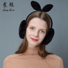 Для девочек с натуральным кроличьим мехом меховые наушники теплые наушники с героями мультфильмов, с милыми ушками; теплые носки с кошачьими ушками пушистые, плюшевые меховые наушники с бантом