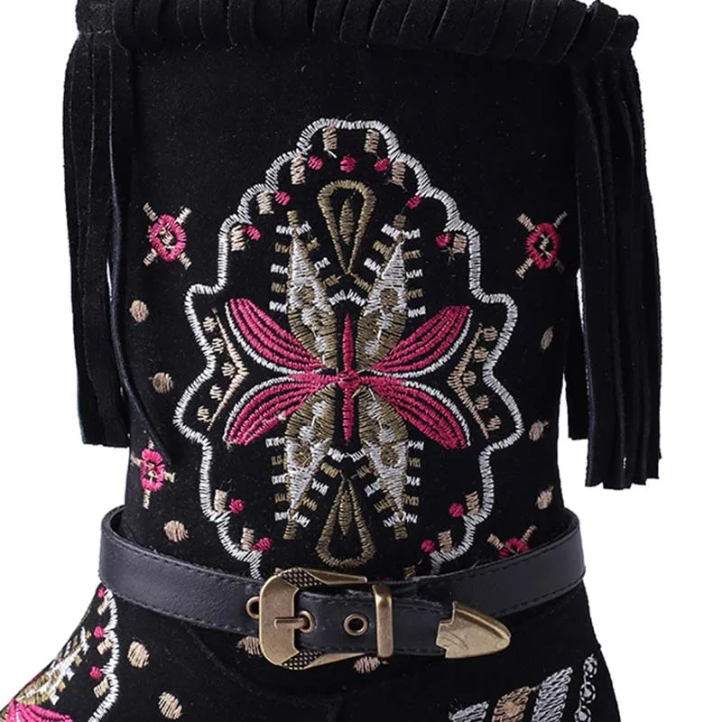 Bohême Mode Pour De Automne Chaussures Ethniques Femmes Gland Hiver Avec Véritable En Enmayer Nouvelle Noir Bottes Neige Cuir ZPOkXTui