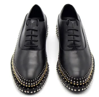 

handmade gentleman men's leather noble shoes rivets leather lace-up low top men's shoes men Oxfords