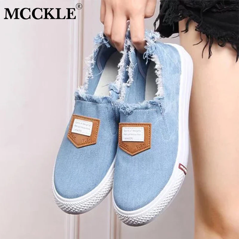 

MCCKLE Women Canvas Shoes Slip On Flat Vulcanized Shoes Spring Female Denim Fashionable Breathable Tassel Footwears