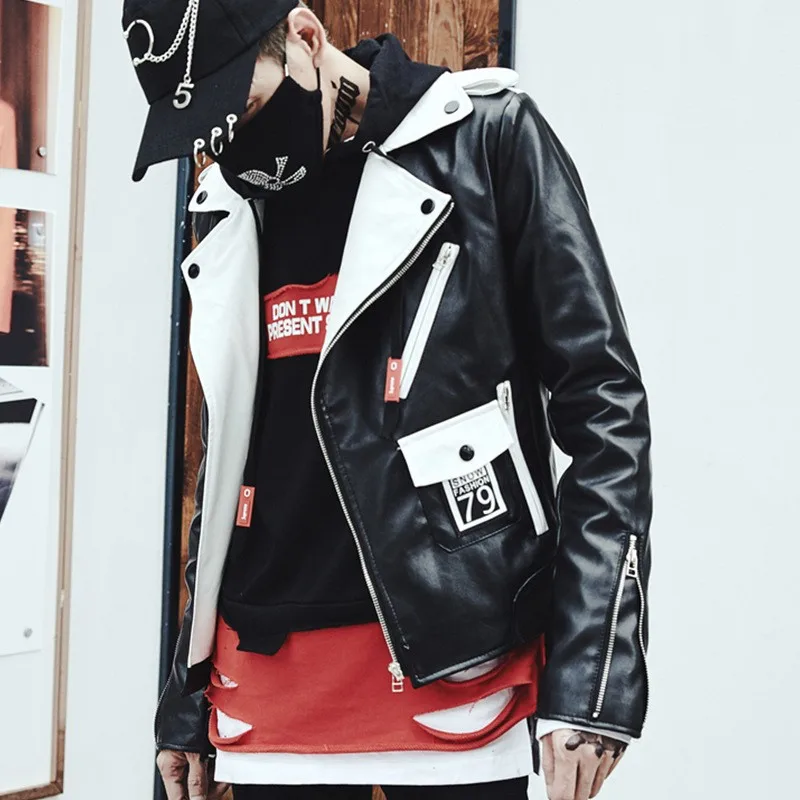 Высококачественная мужская повседневная куртка в стиле хип-хоп из искусственной кожи, Готическая уличная куртка с принтом, мотоциклетная байкерская куртка, пальто из искусственной кожи - Цвет: as picture