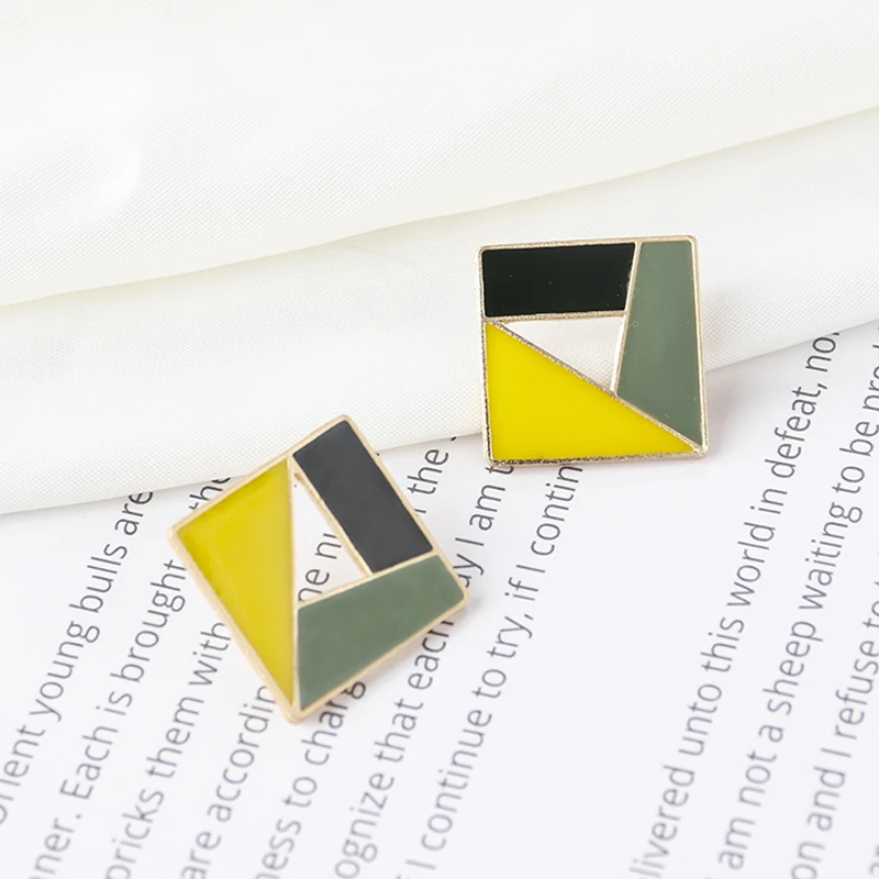 

AENSOA Simple Enamel Romantic Square Stud Earrings Colorful Cute Minimalist Hollow Small Earrings For Women Girl Party Jewelry