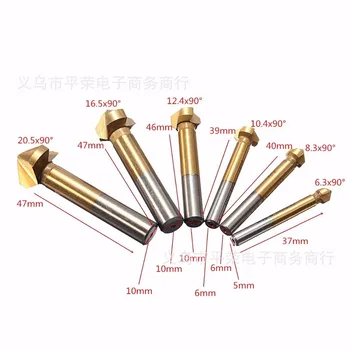 

free shipping 6pcs 90 degree three - blade titanium - plated full - mill chamfering tool with chamfering tool