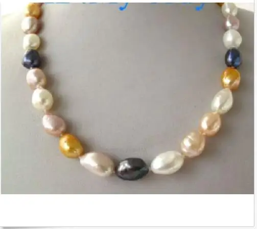 

gorgeous 11-12mm baroque south sea multicolor pearl necklace 18inch 925silver