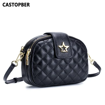 

Women Fashion Quilted Bag Crossbody Cowhide Genuine Leather Messenger Bags 2 Zipper Ladies Mini Handbag Designer Famous Brand