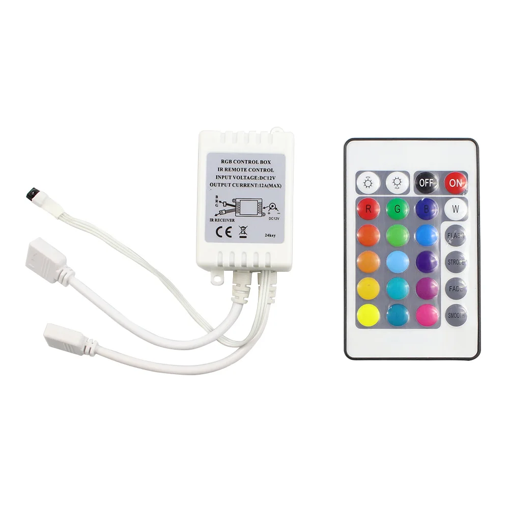 

Mini DC12V 24Key Dual Connectors RGB Controller IR Remote Controller With Mini Receiver For 3528/5050 RGB LED Strip Light