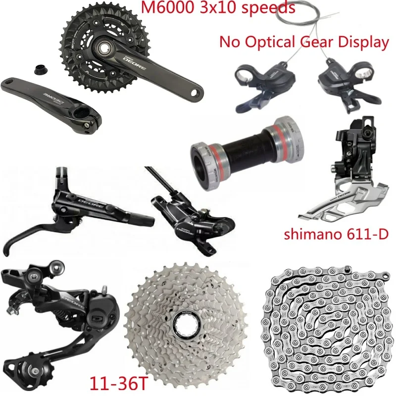 

shimano DEORE M6000 8 PCS 3X10 Speed Groupset HG50-10 11-36T M6000 Rear Derailleur Shift Lever Crankset Brake