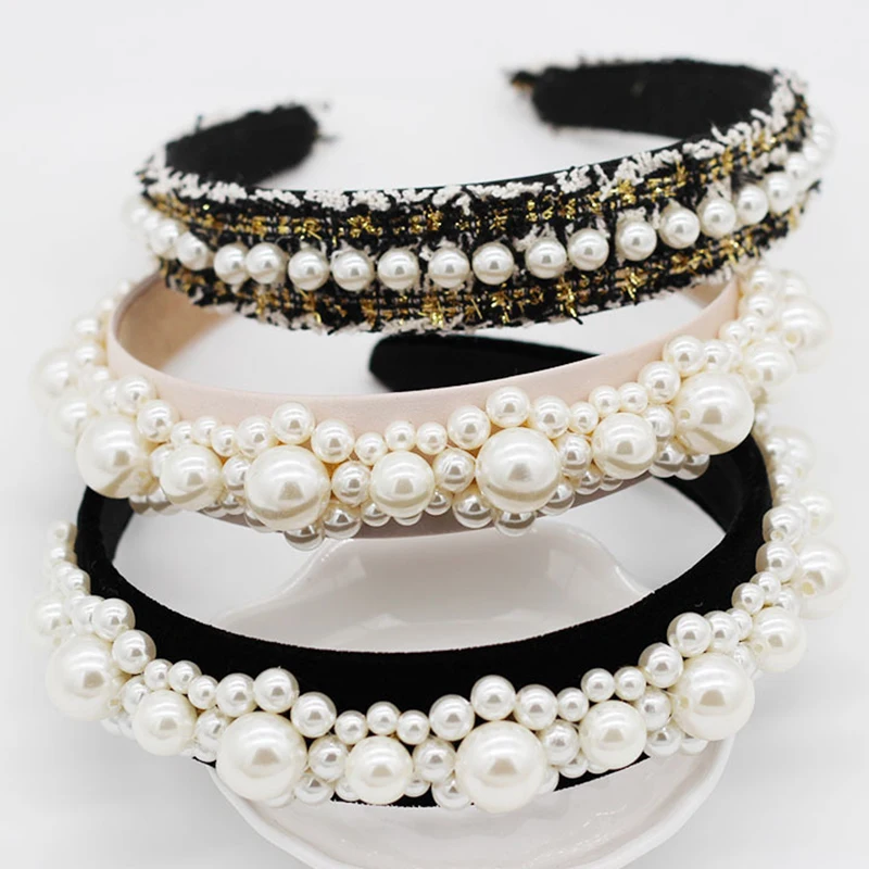 

Elegant Pearls Beads Hairbands Wedding Crown Hair Jewelry Velvet Headband Tiara Wedding Headpiece Women Headwear Hair Accesories