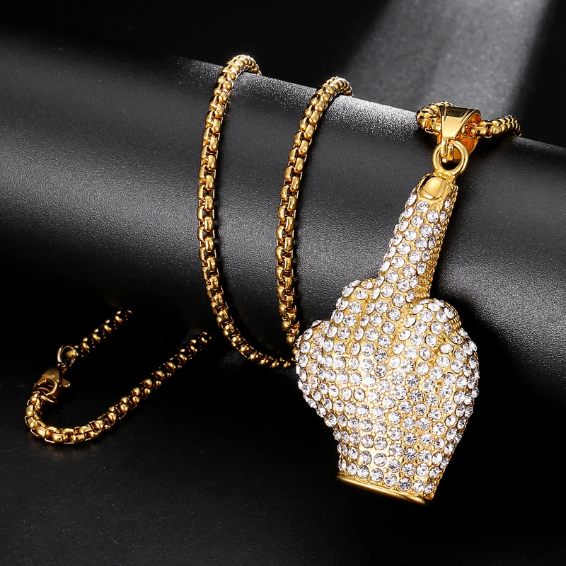 Хип хоп полный горный хрусталь Iced Out Bling нержавеющая сталь большой палец руки