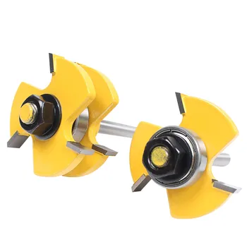 

1Set Tongue & Groove Router Bit Set 3/4" Stock 1/4" Shank 3 Teeth T-shape Wood Milling Cutter Flooring Wood Working Tools