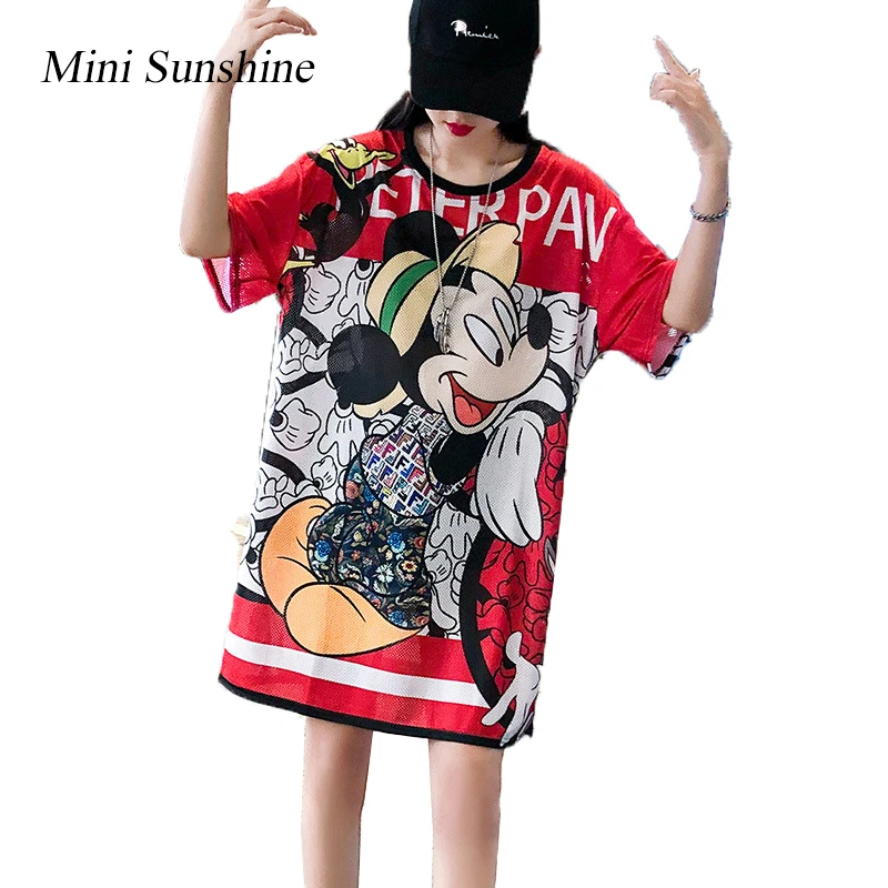 

Summer T Shirt Women Dresses Minnie Mickey Tops Cartoon Short Sleeve Mini Casual Fashion Loose Fashion Dress Plus Size M-2XL z4