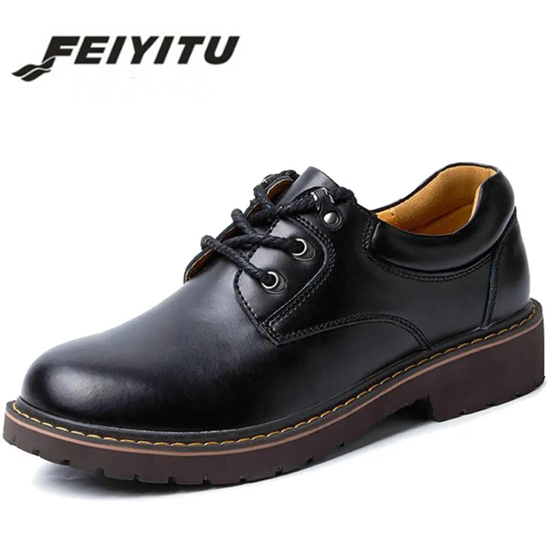 

feiyitu Brand Handmade Breathable Men's Oxford Shoes Top Quality Dress Shoes Men Flats Fashion Genuine Leather Casual Shoes