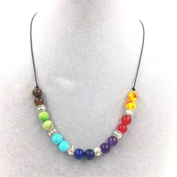 

hot natural volcano lava stone energy colorful 7 chakras necklace 100pcs/lot
