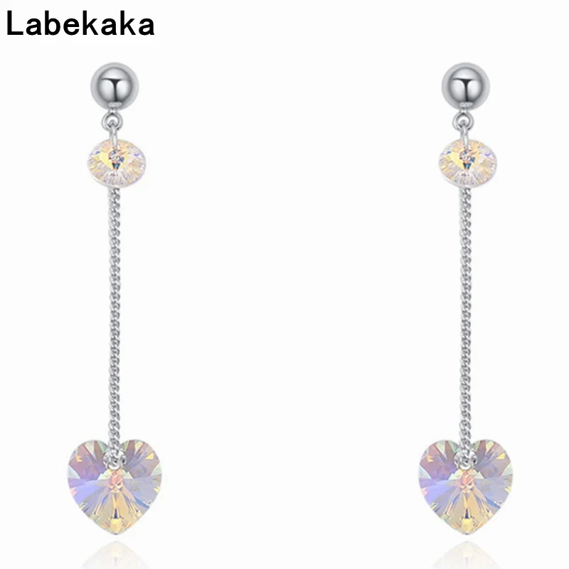 

Labekaka Crystal Elements Long Drop Earrings for Woman Fashion Jewelry Statement White Heart Pendant Dangle Girl