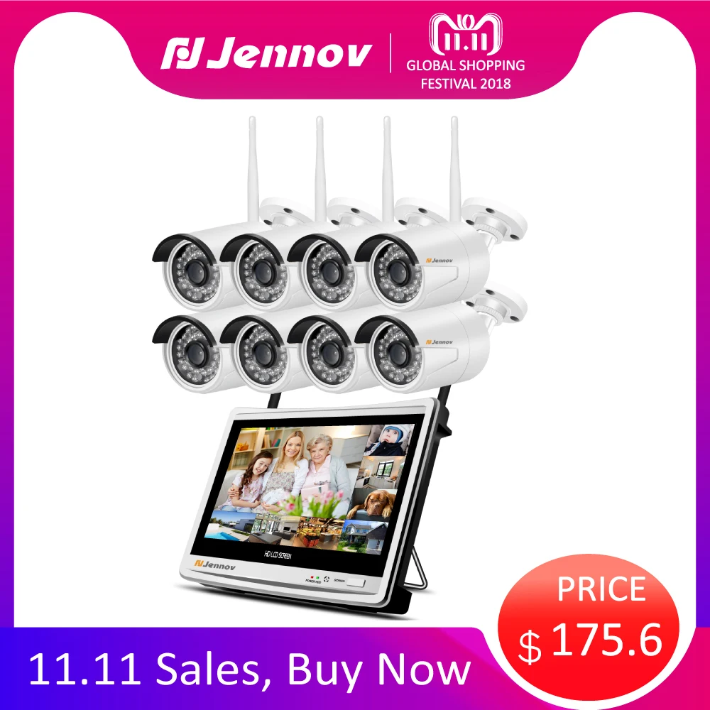 

Einnov 4Ch 1080P 2MP 12inch LCD Wireless Wifi CCTV Outdoor Security Camera System Vedio Surveillance Kit IP Camera NVR Set HD