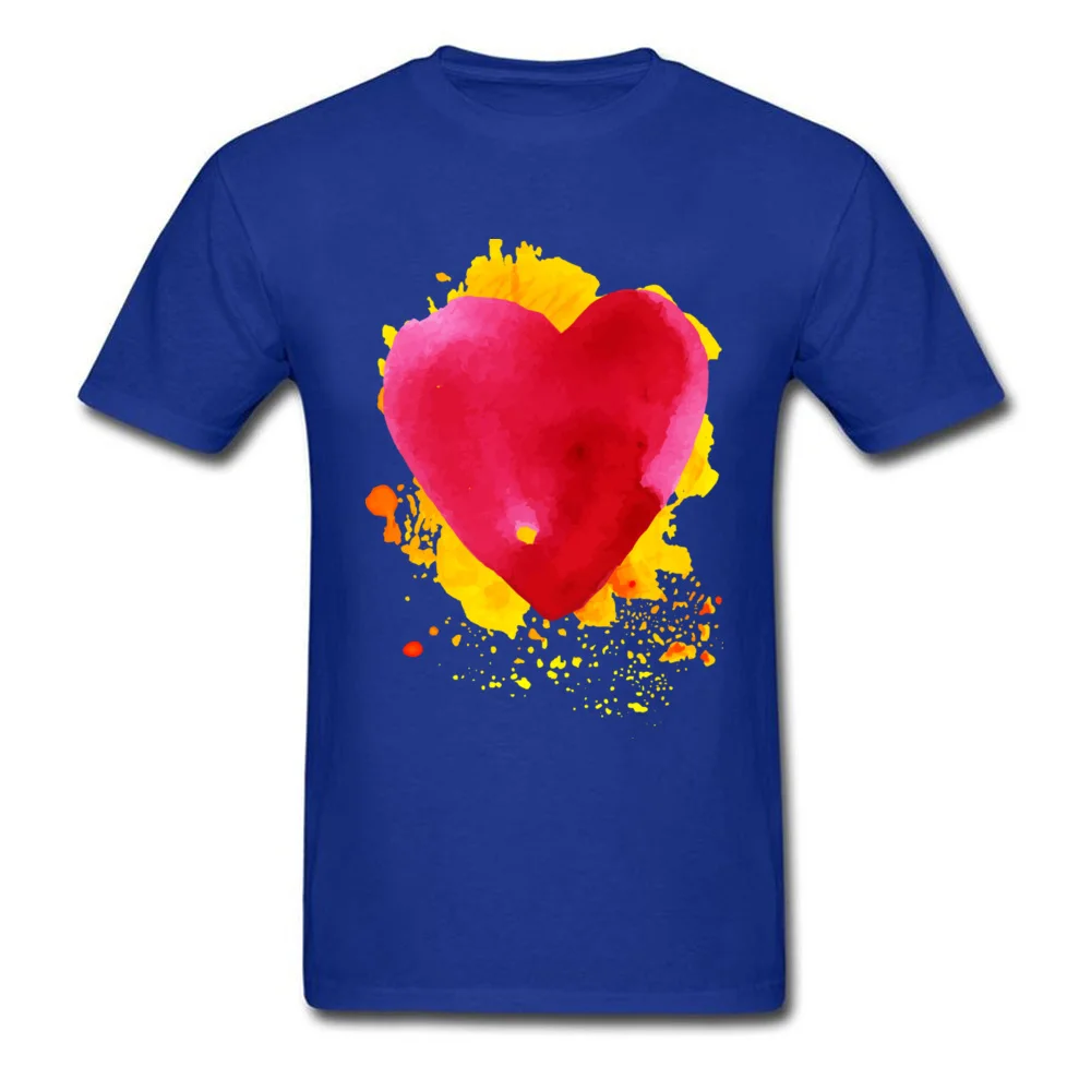 Round Neck Watercolor painted red heart All Cotton Men's T Shirt Casual Short Sleeve Tops Shirt Prevalent Leisure Sweatshirts Watercolor painted red heart blue
