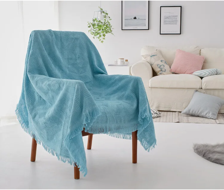 Современный твердый плед диван декоративный чехол Cobertor на диване кровати Нескользящие толстые трикотажные одеяла чехол на диван полотенце - Color: Blue