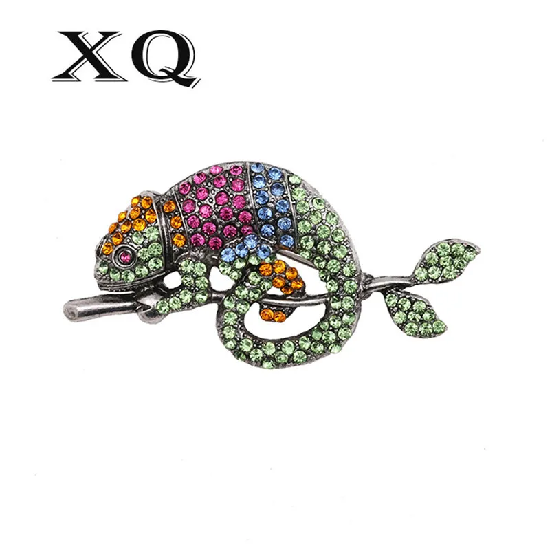 XQ fashion new creative jewelry Drop enamel chameleon lizard branches