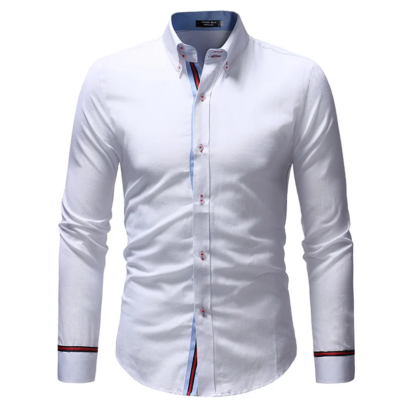 

Men Shirt Brand 2019 Male High Quality Long Sleeve Shirts Casual Hit Color Slim Fit Navy Man Dress Shirts Camisa Masculina 3XL