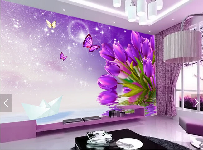 Kundenspezifische Blumen Tapete Lila Tulpen 3d Wandbild Fur Wohnzimmer Schlafzimmer Tv Hintergrund Wasserdichte Tapete Wallpaper Skins Mural Wallpaperwallpaper Mural Art Aliexpress