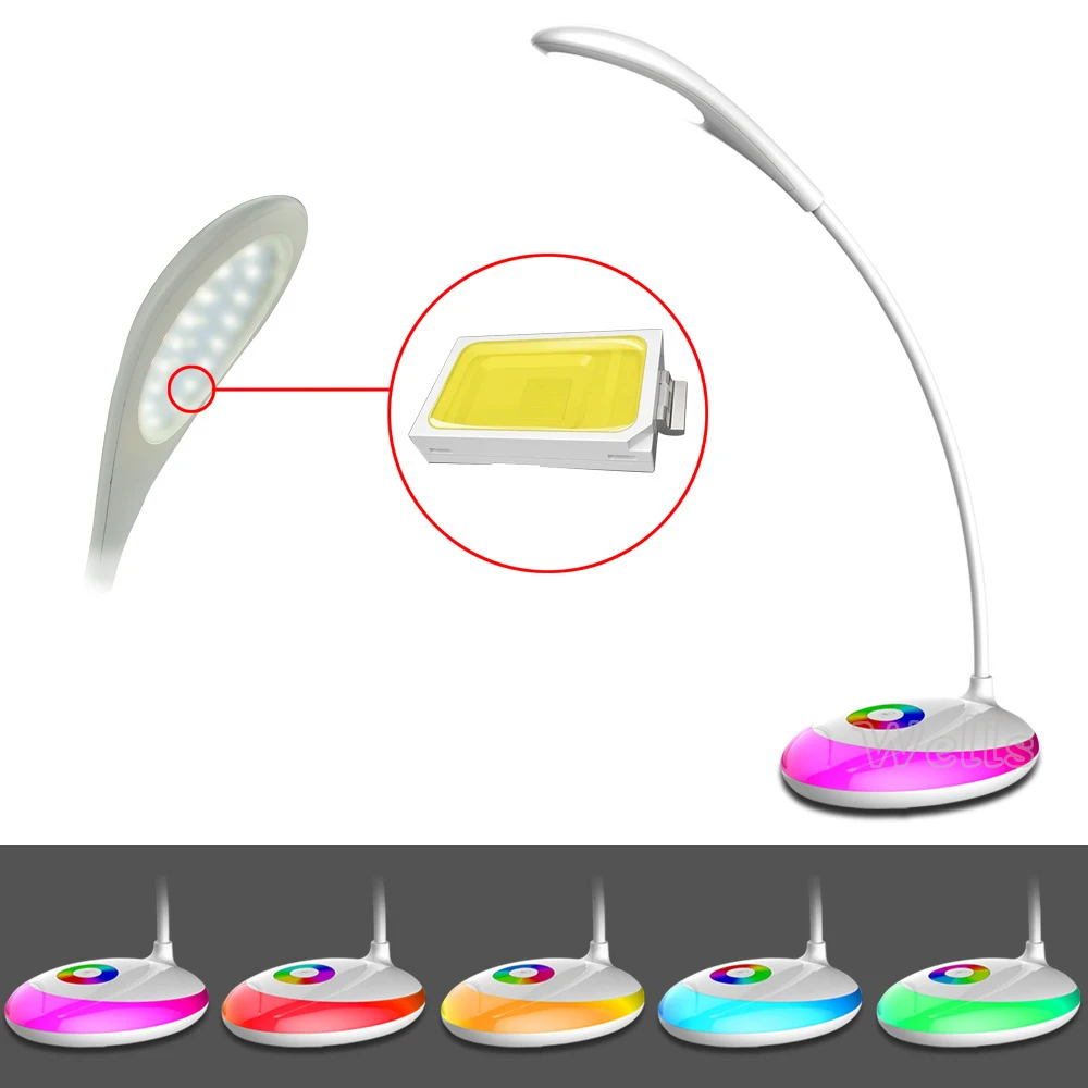 3 Вт полноцветный светодиодный Настольный светильник с сенсорным управлением, регулируемая яркость, несколько углов, Детский Светильник для чтения с защитой глаз, аккумулятор 1500 мАч