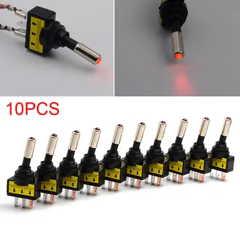

New 10pc/Lot 12V 20A Car Motor Auto Red LED Light Push Button Toggle Rocker Switch ASW-15D