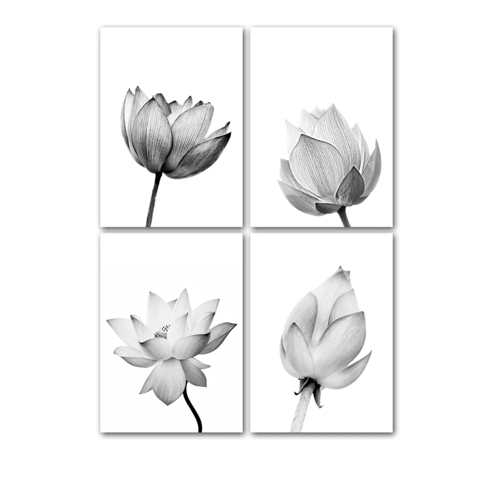 AFFLATUS-Black-White-Lotus-Nordic-Poster-Wall-Art-Canvas-Painting-Posters-And-Prints-Wall-Pictures-For
