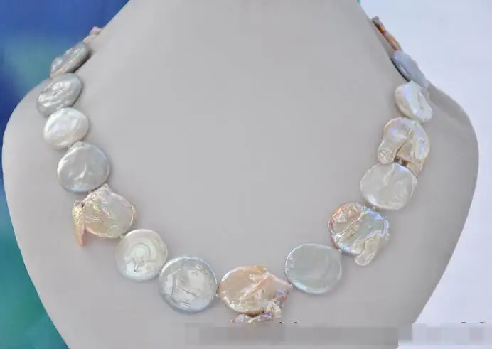 

3362 gray pink white coin freshwater pearl necklace bowknot clasp