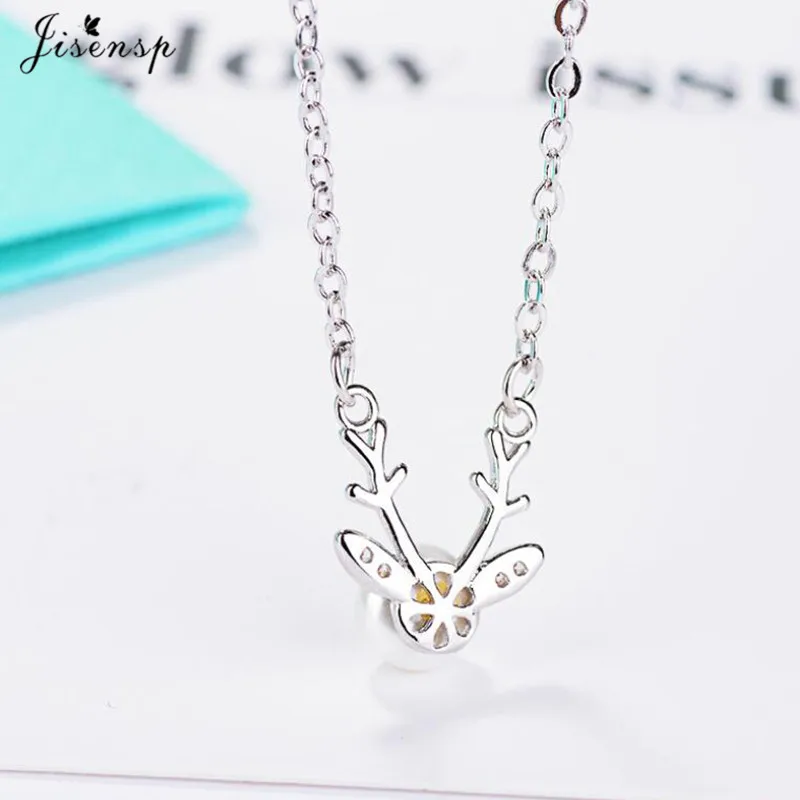 Jisensp Новинка Bijoux имитация жемчуга Рождественская сумка Deer Ожерелье Подвеска для женщин подарок рога ожерелья рога ювелирные изделия