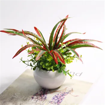 

Mini Ceramic Potted European and American Artificial Orchid Green Plant Vivid Fake Leaf Wedding Home Party Decoration craft gift