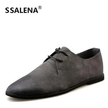 

Oxford Shoes Men Pointed Toe Leather Shoes Men Spring Autumn Suede Shoes Footwear Male Lace Up Flat With Shoes AA20290