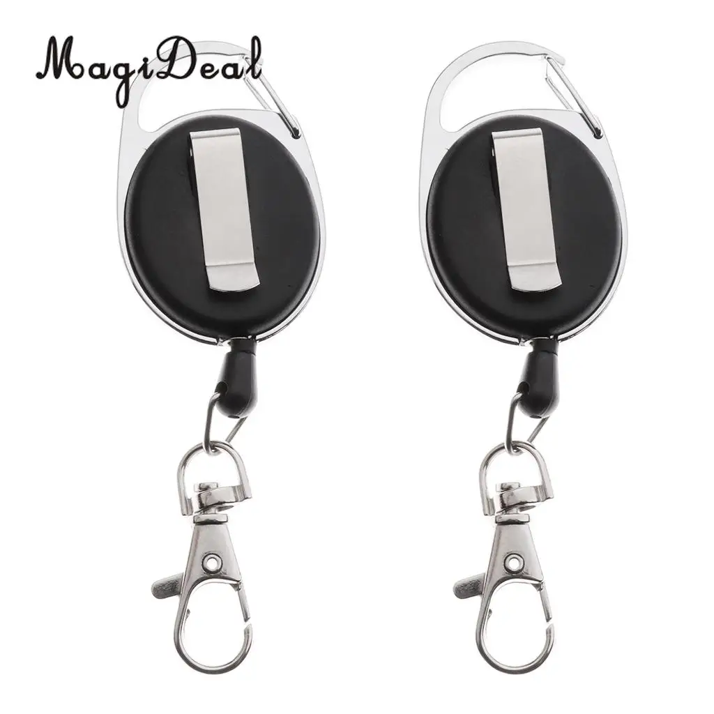 2pcs Black Retractable Keychain Carabiner Badge Reels 60cm Pull Wire with Key Ring Clip Nylon Wire Climbing Accessories