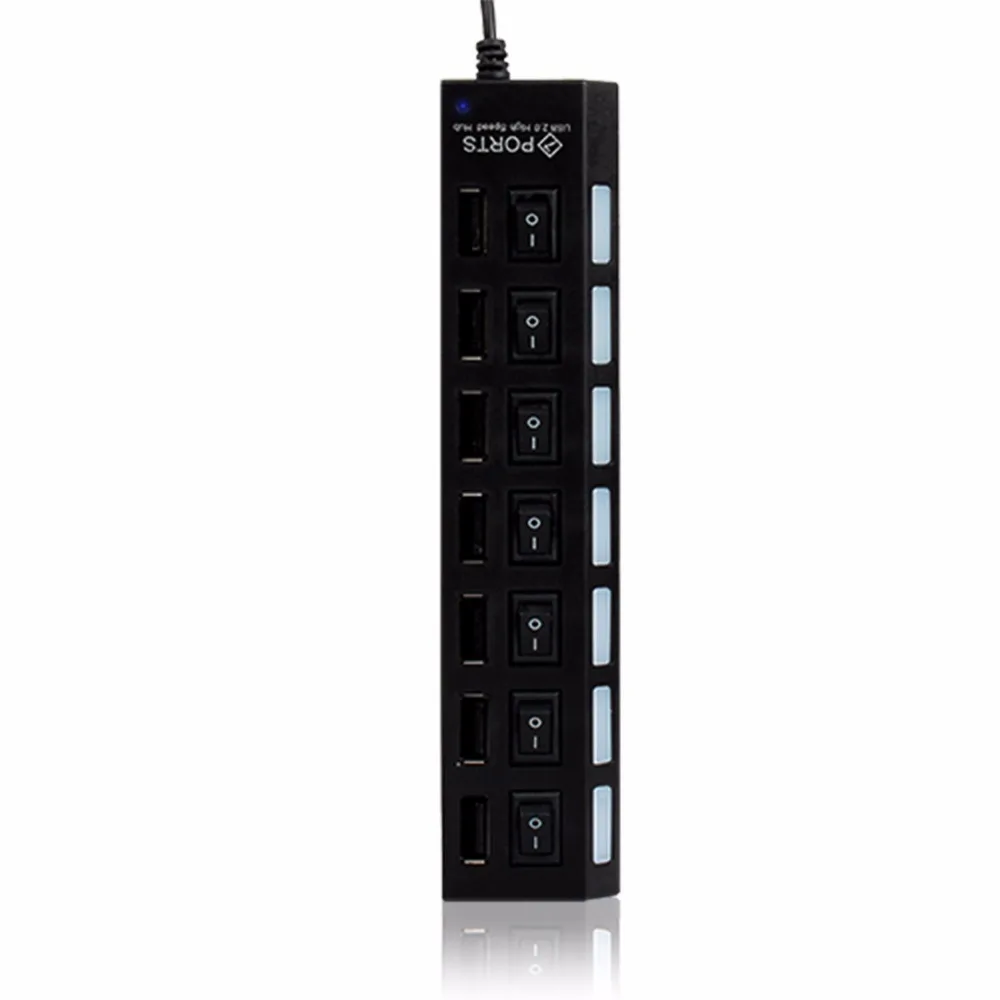 Черный 7-Порты и разъёмы USB 2,0 мульти Зарядное устройство Hub+ высокоскоростной адаптер ON/OFF переключатель портативных ПК