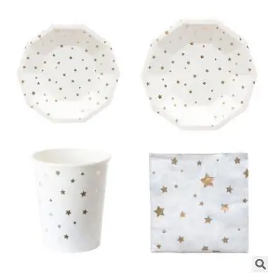 2018 New Gold Foil Star Disposable Tableware Sets Including Paper Cups Plates Straws Napkins Table Centerpiece Baby Shower Favor | Дом и сад