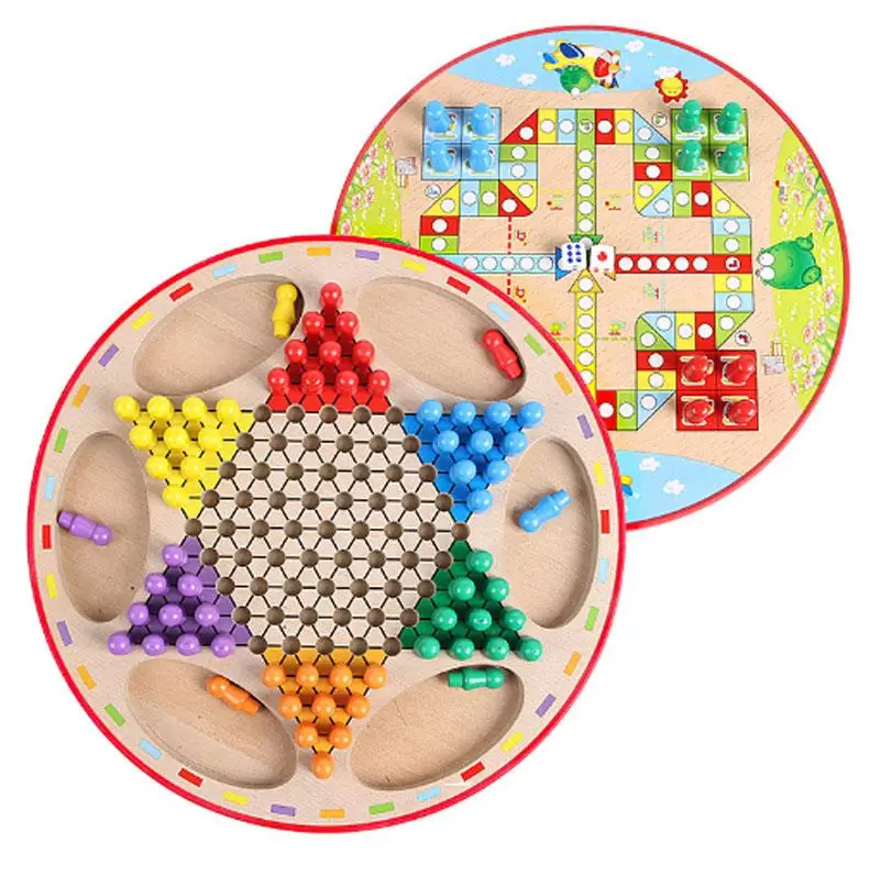 

Baby Children Wooden Puzzle  Chess Toys  Checkers Portable  Amphibious Flying Chess   Gift for Children