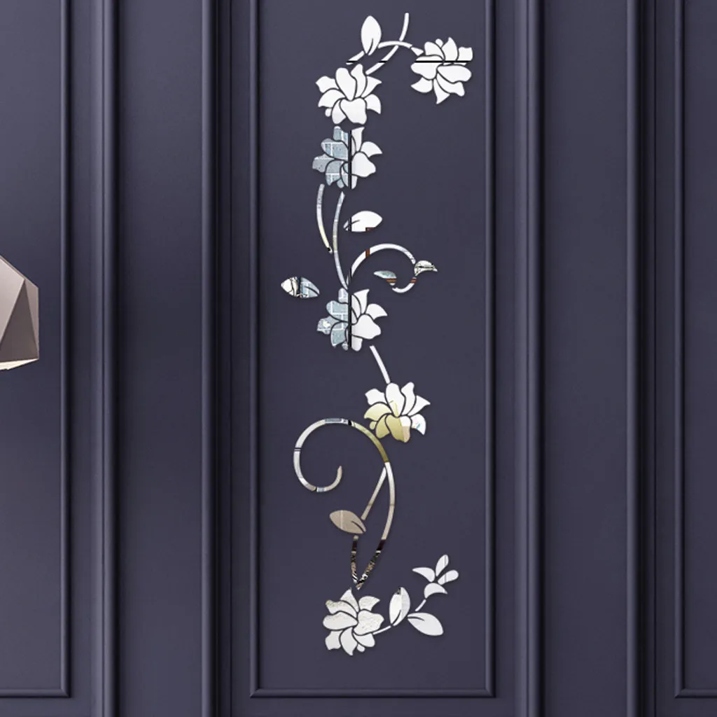 

Beautiful Blossom Vine Mirror Wall Sticker DIY Flower Art Mural Home Decal Luxurious Reflective Acrylic Mirror Decor Stickers