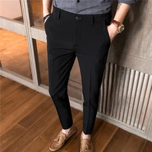 Черный для мужчин S костюм мотобрюки тонкий дизайн молодежи Мужские штаны бизнес Повседневное платье брюки для девочек синий